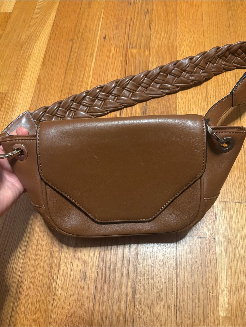 Uterque Brown Leather Braided-Handle Crossbody Bag - Picture 4 of 11